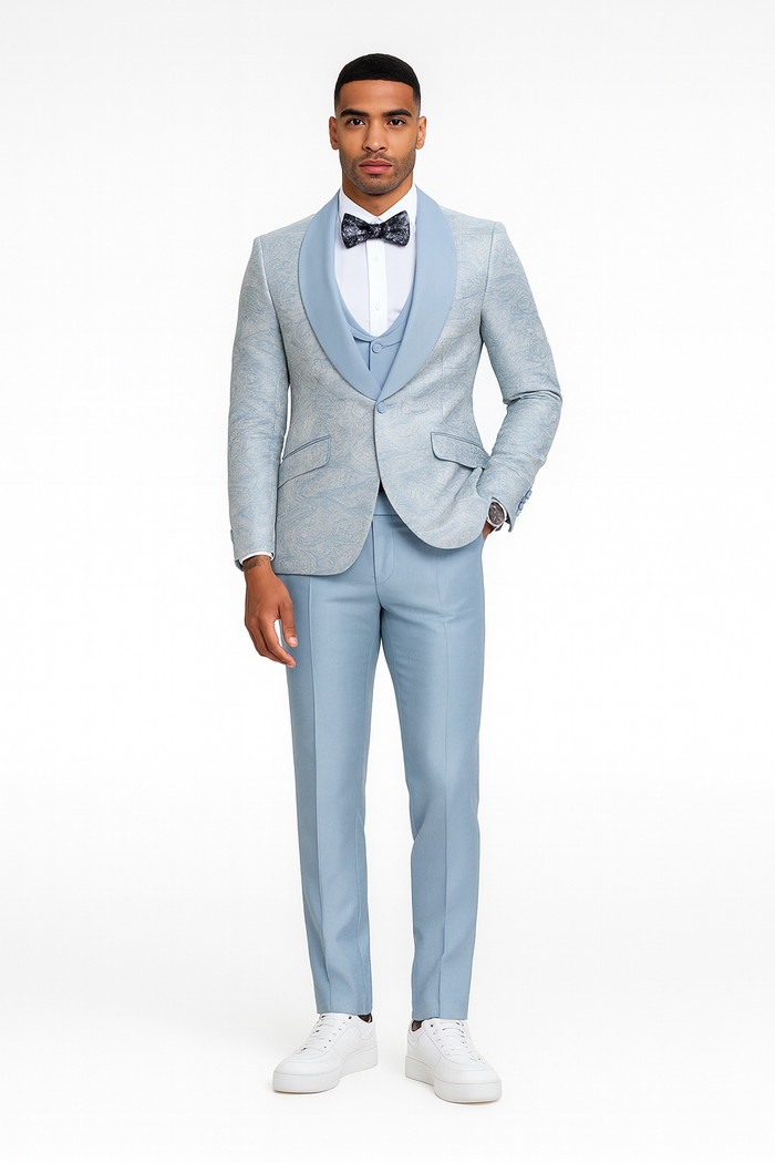 2026 Prom Special Blue Tuxedo Suit w/ Double-Breasted Vest by Tazzio