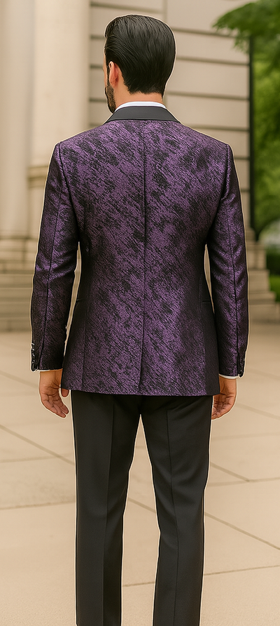 Purple Double Breasted Rough Streak Pattern Satin Peak Lapel Stacy Adams Men's Jacket 2   - from alligatorwarehouse.com