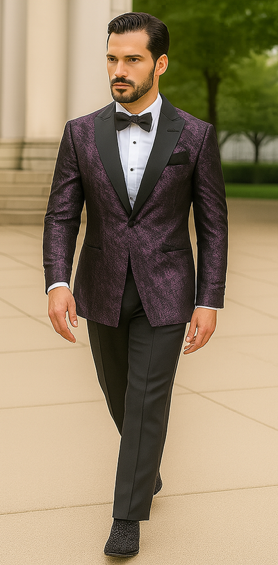 Purple Double Breasted Rough Streak Pattern Satin Peak Lapel Stacy Adams Men's Jacket 5   - from alligatorwarehouse.com