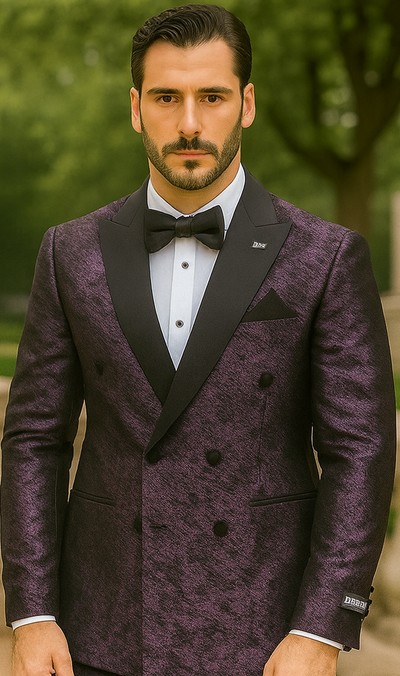 Purple Double Breasted Rough Streak Pattern Satin Peak Lapel Stacy Adams Men's Jacket 7   - from alligatorwarehouse.com