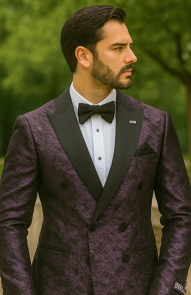 Purple Double Breasted Rough Streak Pattern Satin Peak Lapel Stacy Adams Men's Jacket 6   - from alligatorwarehouse.com