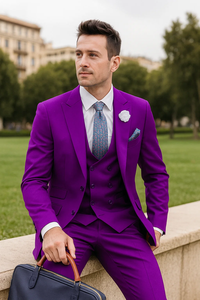 Purple Peak Lapel Suit – Men's 3-Piece with Double Breasted Vest 7   - from alligatorwarehouse.com