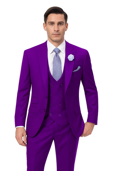 Purple Peak Lapel Suit – Men's 3-Piece with Double Breasted Vest 3   - from alligatorwarehouse.com