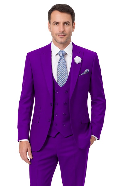 Purple Peak Lapel Suit – Men's 3-Piece with Double Breasted Vest 4   - from alligatorwarehouse.com