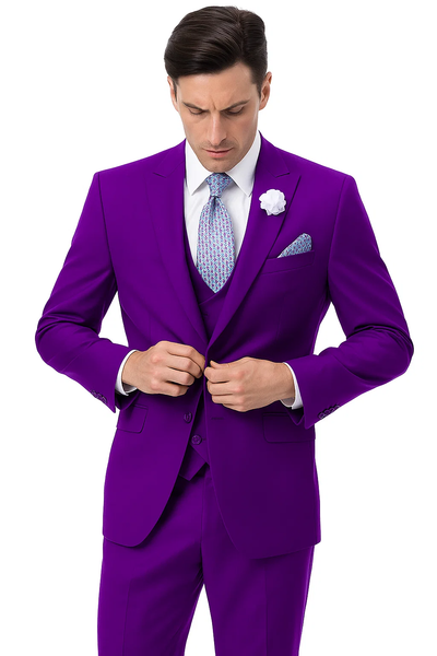 Purple Peak Lapel Suit – Men's 3-Piece with Double Breasted Vest 5   - from alligatorwarehouse.com
