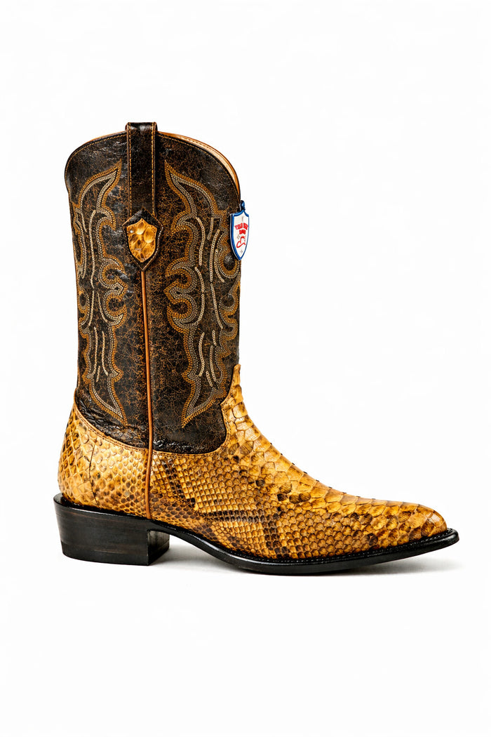 Men's Wild West Python Skin Yellow Gold J Toe Boots 29957