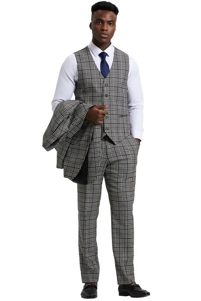 Men's Stacy Adams Vested Modern Fit Houndstooth Glen Plaid Suit in Grey & Green 5 SM162H1-02-38R  - from alligatorwarehouse.com