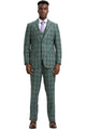 Men's Stacy Adams Two Button Vested Glen Plaid Check Suit in Light Olive Green