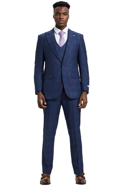 Men's Stacy Adams One Button Peak Lapel Double Breasted Vest Suit in Blue & Purple Plaid 2 SM170H1-12-38R  - from alligatorwarehouse.com