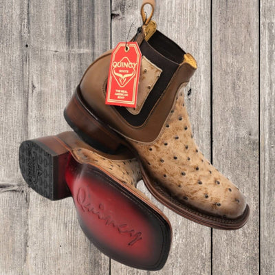 Men's Quincy Ostrich Print Leather Square Toe Ankle Boots 2 Q82B0311-060  - from alligatorwarehouse.com