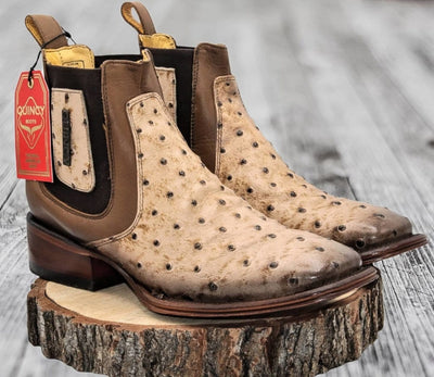Men's Quincy Ostrich Print Leather Square Toe Ankle Boots 4 Q82B0311-060  - from alligatorwarehouse.com