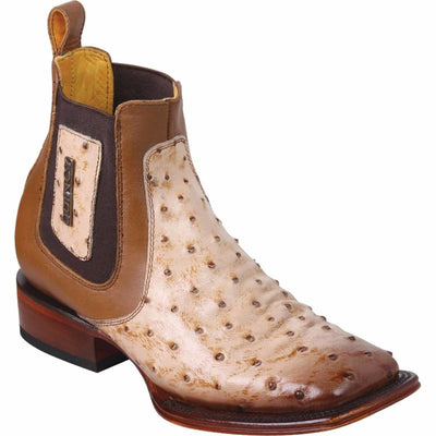 Men's Quincy Ostrich Print Leather Square Toe Ankle Boots 1 Q82B0311-060  - from alligatorwarehouse.com