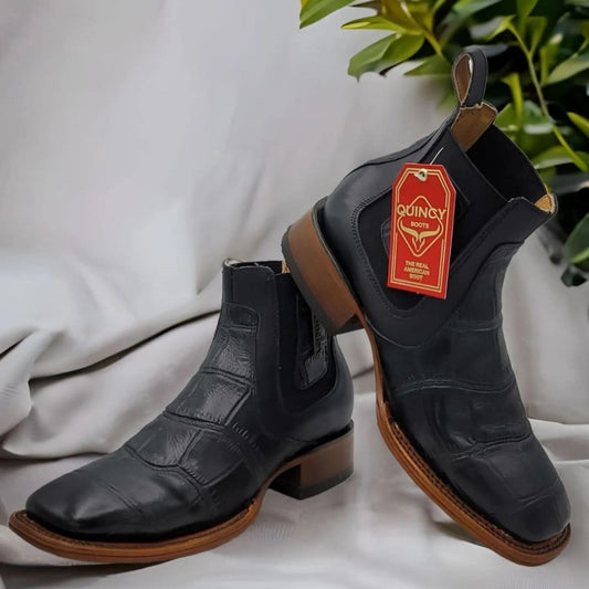Men's Caiman Belly Print Leather Square Toe Ankle Boots