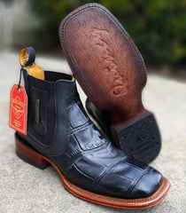 Men's Caiman Belly Print Leather Square Toe Ankle Boots