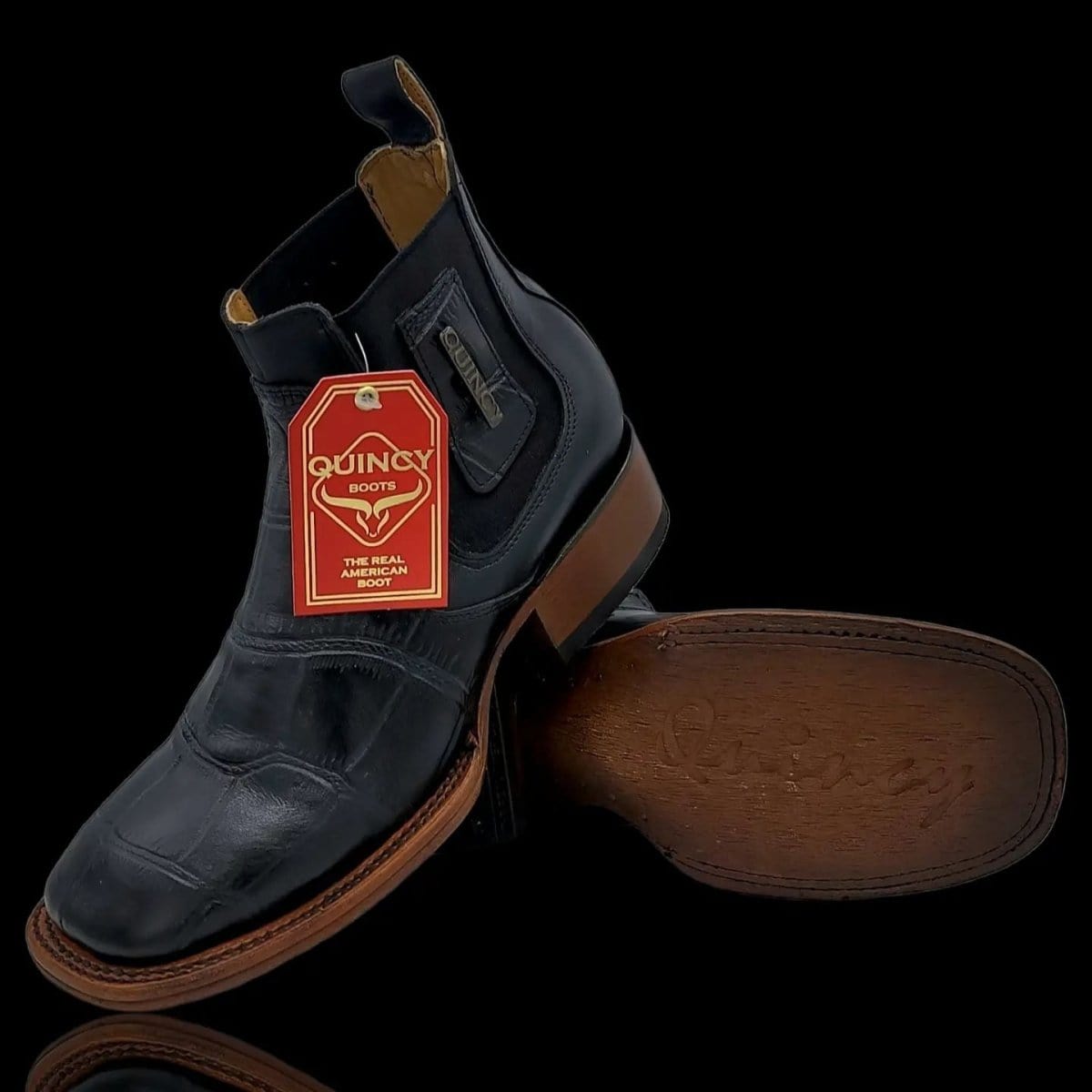 Men's Caiman Belly Print Leather Square Toe Ankle Boots