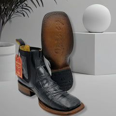 Men's Caiman Belly Print Leather Square Toe Ankle Boots