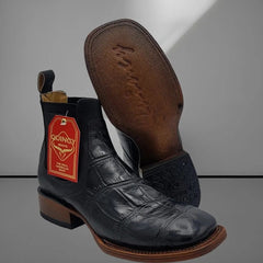 Men's Caiman Belly Print Leather Square Toe Ankle Boots