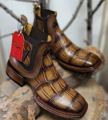 Men's Quincy Alligator Print Square Toe Ankle Boots - Tobacco