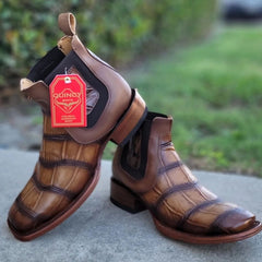 Men's Quincy Alligator Print Square Toe Ankle Boots - Tobacco