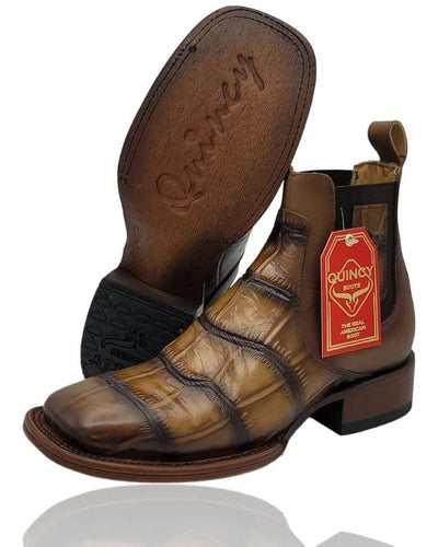 Men's Quincy Alligator Print Square Toe Ankle Boots - Tobacco 7 Q82B1759-060  - from alligatorwarehouse.com