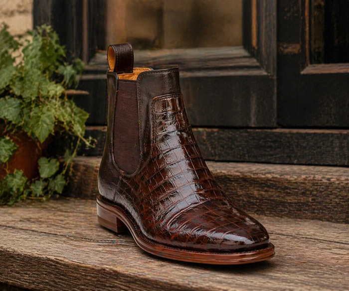 Mens Short Caiman Print Boots