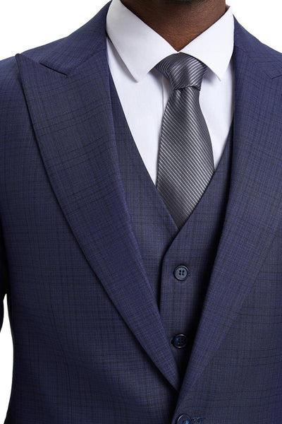 Men's Stacy Adams Vested One Button Wide Peak Lapel Windowpane Plaid Suit in Eggplant Purple 6 SM161H1-66-38R  - from alligatorwarehouse.com