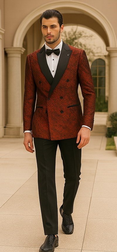Red Double Breasted Rough Streak Pattern Satin Peak Lapel Stacy Adams Men's Jacket 4   - from alligatorwarehouse.com