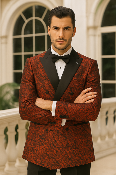 Red Double Breasted Rough Streak Pattern Satin Peak Lapel Stacy Adams Men's Jacket 5   - from alligatorwarehouse.com