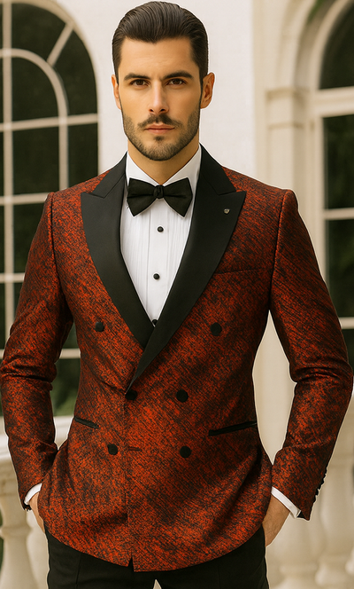 Red Double Breasted Rough Streak Pattern Satin Peak Lapel Stacy Adams Men's Jacket 6   - from alligatorwarehouse.com