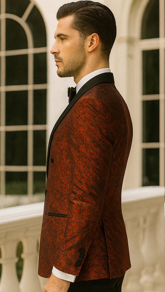 Red Double Breasted Rough Streak Pattern Satin Peak Lapel Stacy Adams Men's Jacket 7   - from alligatorwarehouse.com