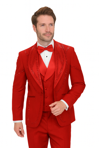 Italian Red Wool 3-Piece Modern Fit Tuxedo 6   - from alligatorwarehouse.com