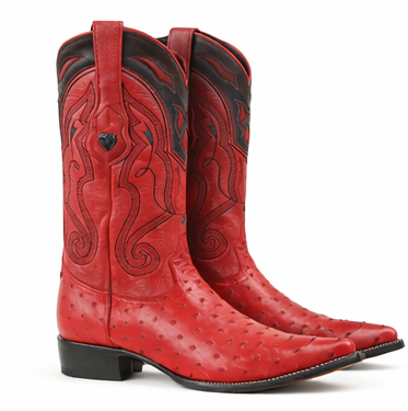 Red Ostrich Boots Pointy Toe