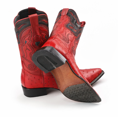 Red Ostrich Boots Pointy Toe