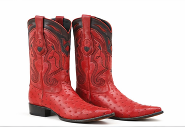 Red Ostrich Boots Pointy Toe
