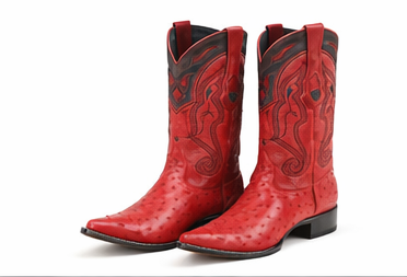 Red Ostrich Boots Pointy Toe