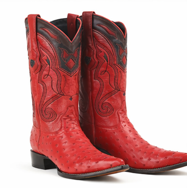 Red Ostrich Boots Pointy Toe