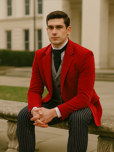Red Velvet Roderick Smoking Jacket – Luxurious Men's Wear 4   - from alligatorwarehouse.com