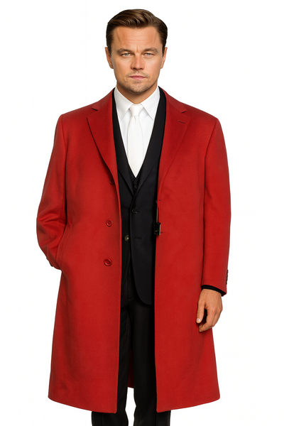 Three Buttons Red Wool Fabric Overcoat / Long men's Dress Topcoat - Winter coat 1   - from alligatorwarehouse.com