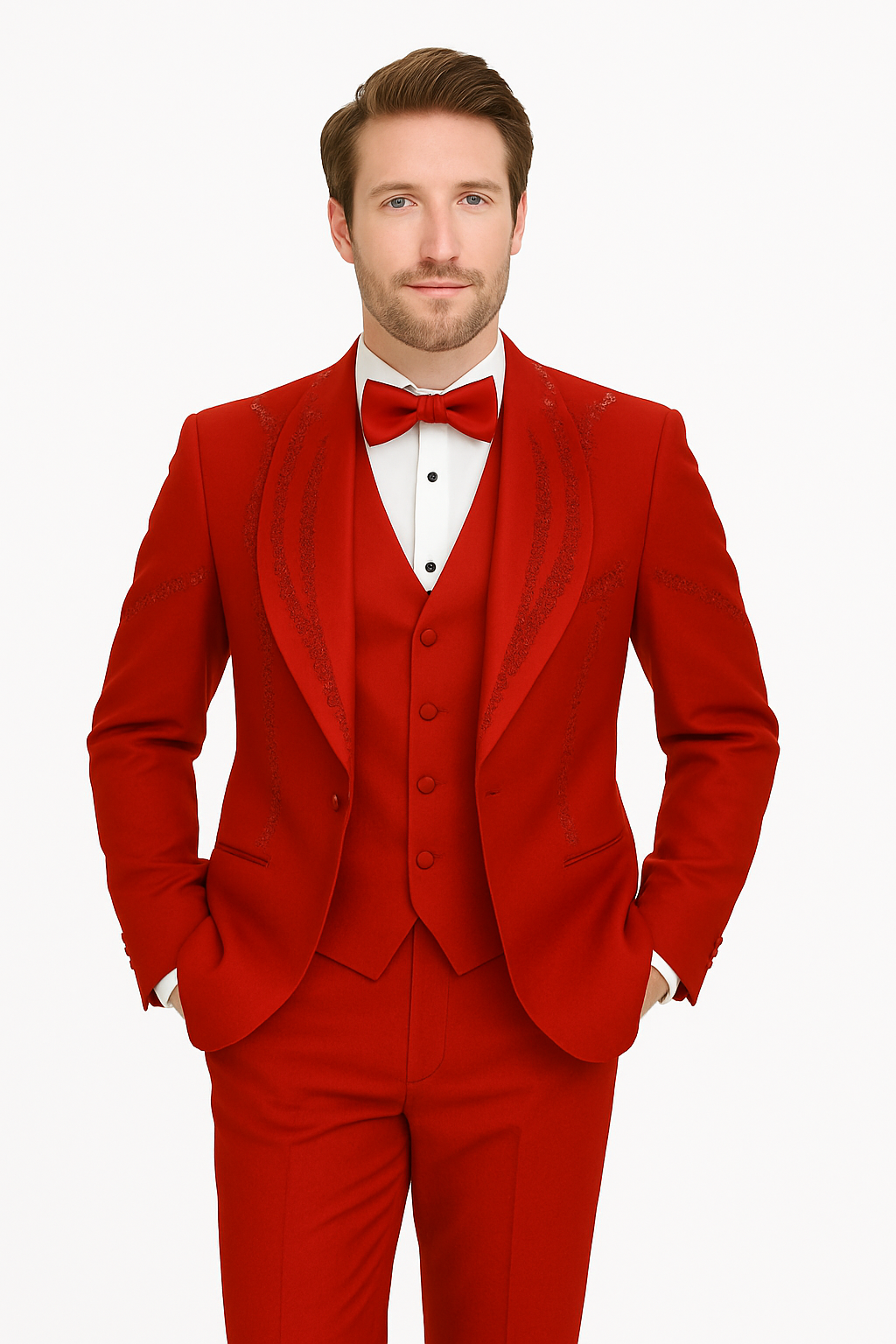 Italian Red Wool 3-Piece Modern Fit Tuxedo 7   - from alligatorwarehouse.com