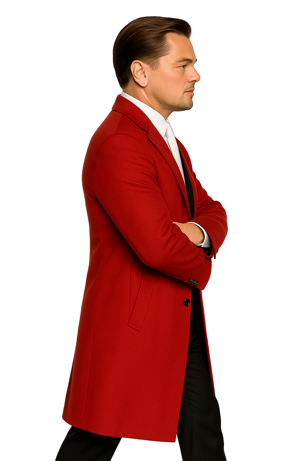 Three Buttons Red Wool Fabric Overcoat / Long men's Dress Topcoat - Winter coat