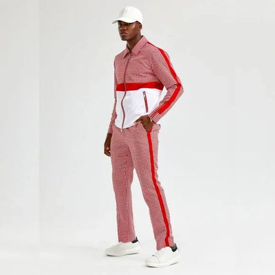 Walking Suit - Mens Houndstooth 2pc Red Tracksuit 2   - from alligatorwarehouse.com