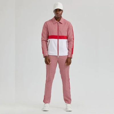 Walking Suit - Mens Houndstooth 2pc Red Tracksuit 3   - from alligatorwarehouse.com