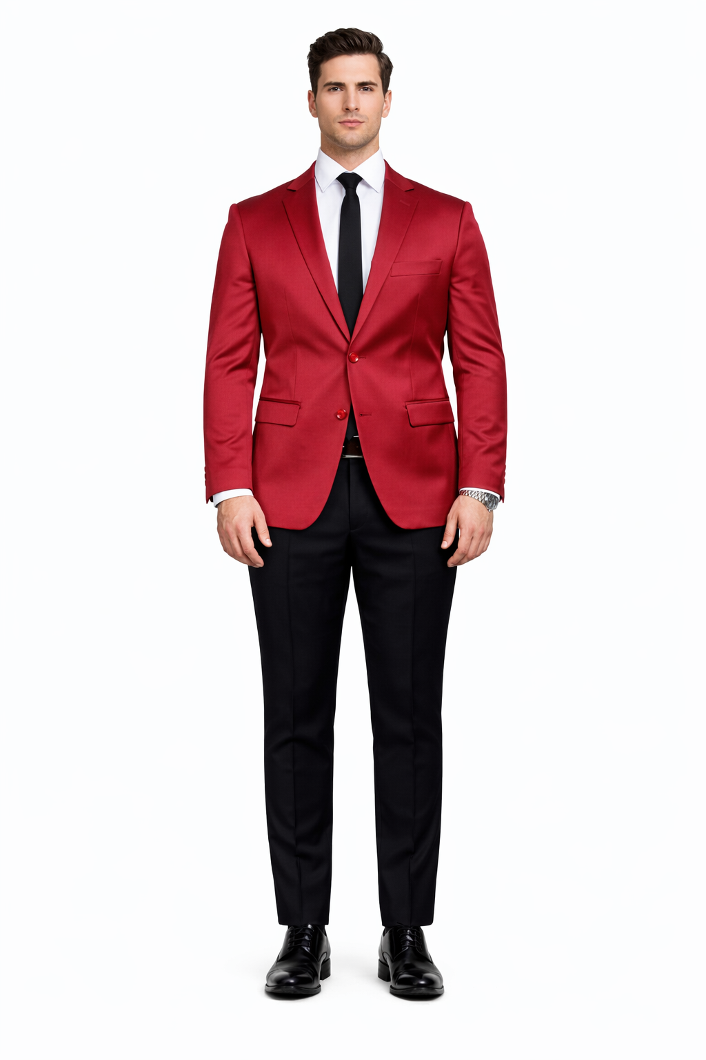 Men’s Slim Fit Red Satin Blazer – Elegant Two-Button Formal Suit Jacket for Weddings, in Red Color