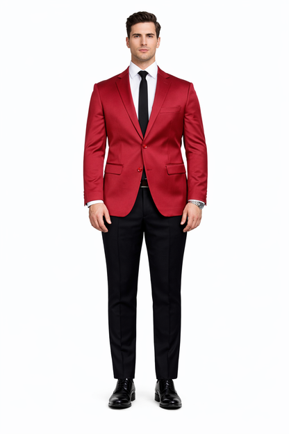 Men’s Slim Fit Red Satin Blazer – Elegant Two-Button Formal Suit Jacket for Weddings, in Red Color