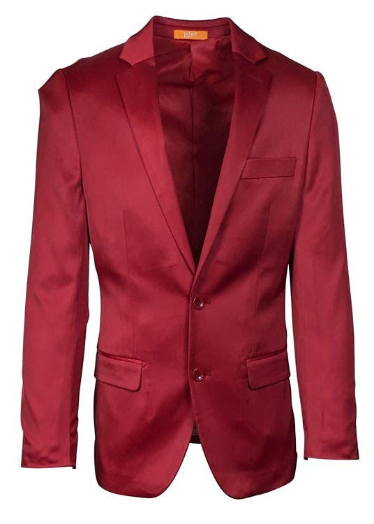Men’s Slim Fit Red Satin Blazer – Elegant Two-Button Formal Suit Jacket for Weddings, in Red Color