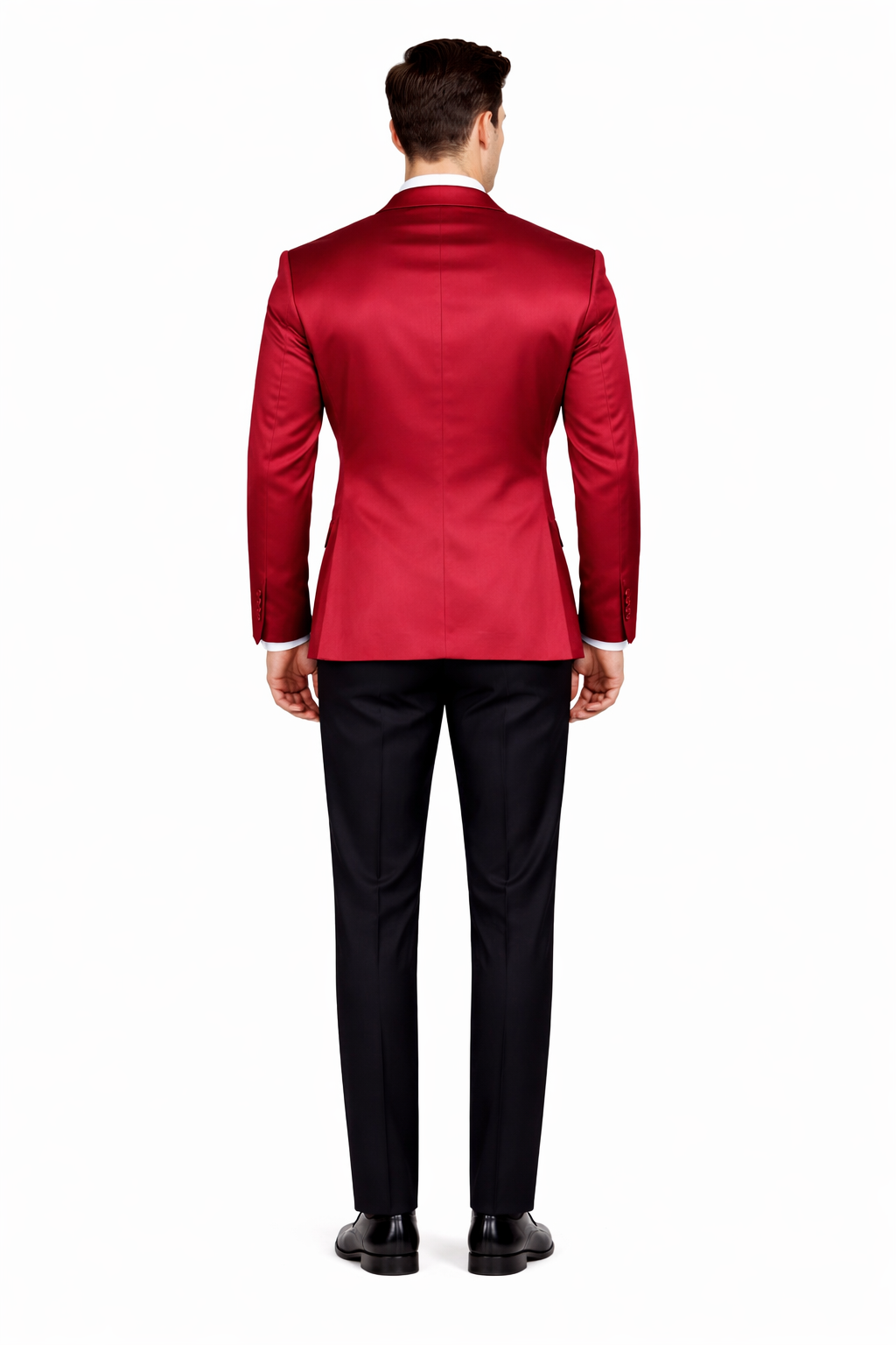 Men’s Slim Fit Red Satin Blazer – Elegant Two-Button Formal Suit Jacket for Weddings, in Red Color