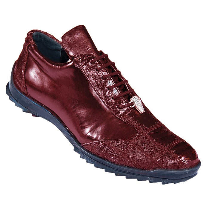 Men’s Wine Ostrich Leg Leather Sneakers with Lace Up Front, Exotic Casual Dress Shoes