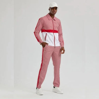 Walking Suit - Mens Houndstooth 2pc Red Tracksuit 1   - from alligatorwarehouse.com