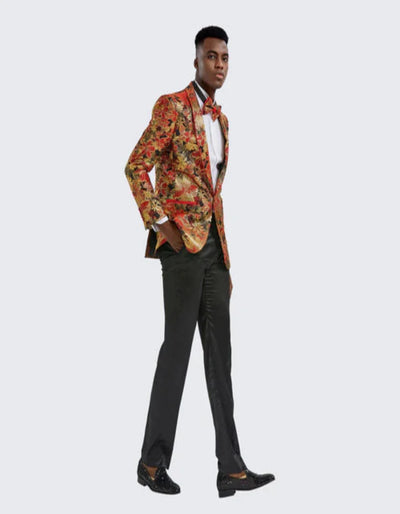 Red & Gold Floral Tuxedo Jacket Slim Fit 1 2K-5811  - from alligatorwarehouse.com
