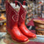 Red Boot Ostrich Print Square Toe